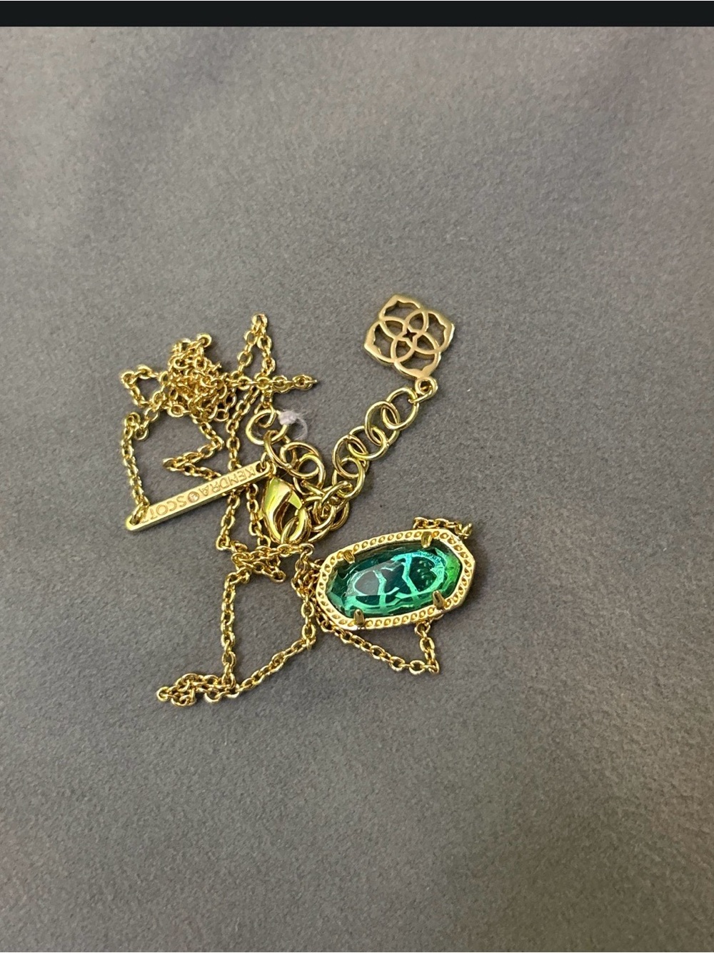 Kendra Scott Gold Necklace with London Blue Green Pendant